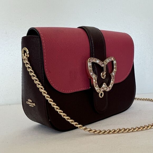 Coach Gemma Crossbody Bag Butterfly Buckle Pink Burgundy Gold Fun Whimsical Cute - Picture 1 of 12